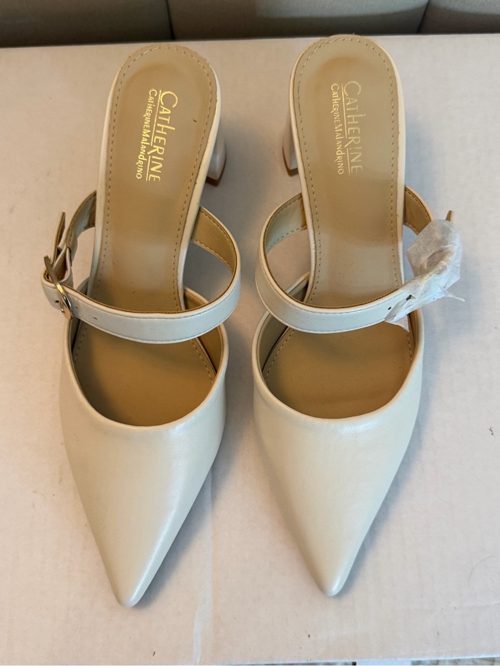 Catherines Cream Pointed-Toe Strappy Mules